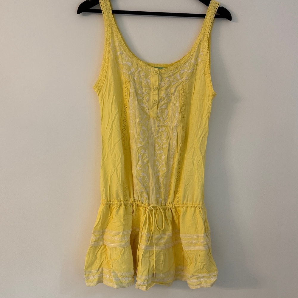 Melissa Odabash Yellow Mini Drop Waist Embroidered Summer Pool Dress, S